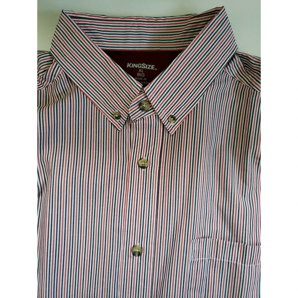 King Size Men's XL Big Short Sleeve Red Blue Striped Button Down Shirt NEW